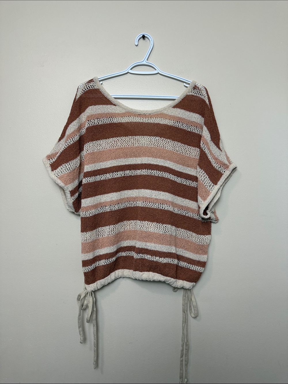 Dex Rust and Cream Striped Lightweight Knit Sweater size X